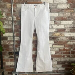 Express Mid Rise White Raw Hem '70s Flare Jeans Size 10R